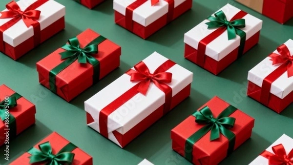 Obraz Gift boxes with red and green ribbons