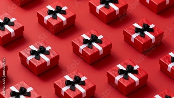 Obraz Red gift boxes with black ribbons