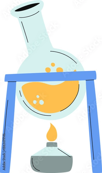 Fototapeta Laboratory flask heating over flame