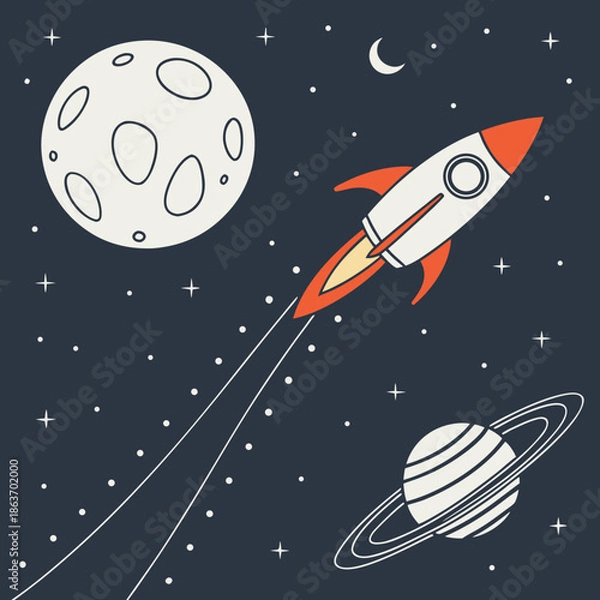 Obraz Space Exploration Rocket Planet and Celestial Body Icons