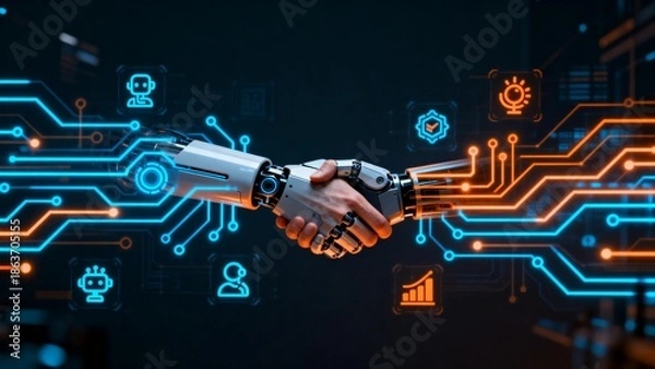 Obraz robot hand and human hand shaking