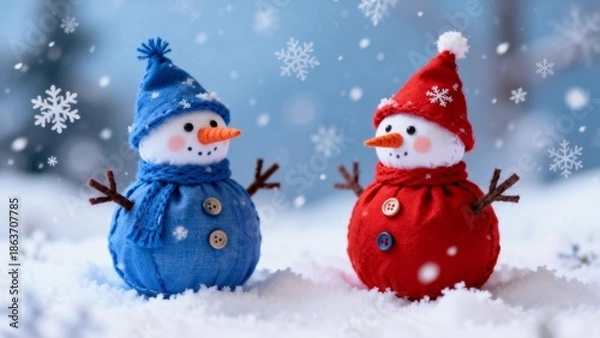 Obraz Two Snowmen in Winter Scene