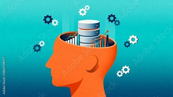 Obraz Human head with gears and data