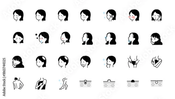 Obraz 肌や美容に関するアイコンイラストセット　ベクター