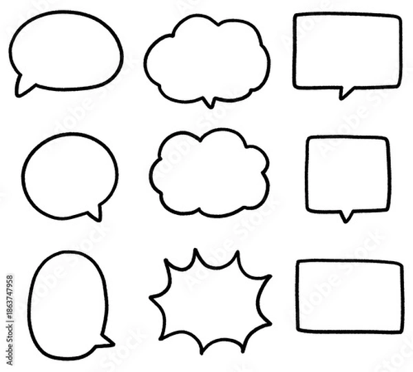 Fototapeta 吹き出し　手書き　セット　素材