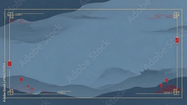 Obraz Abstract landscape with decorative frame and lanterns design element