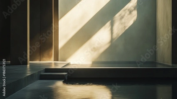 Obraz Interior sunlit modern zen pool area