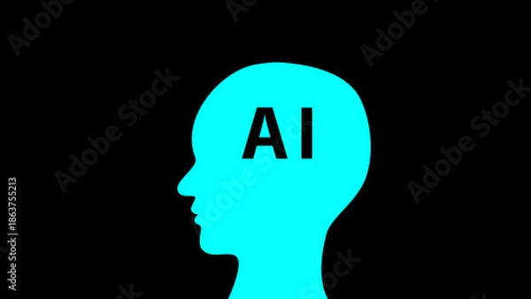 Obraz シンプルな人工知能（横顔_ノイズ_ネオン）のイラスト