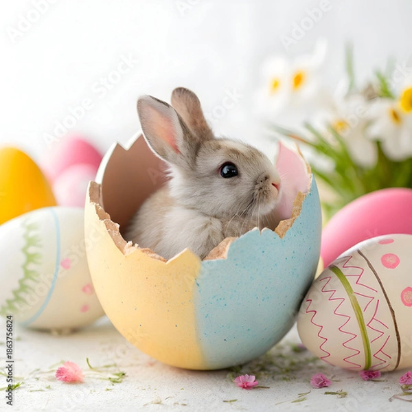 Obraz a rabbit inside a cracked Easter egg