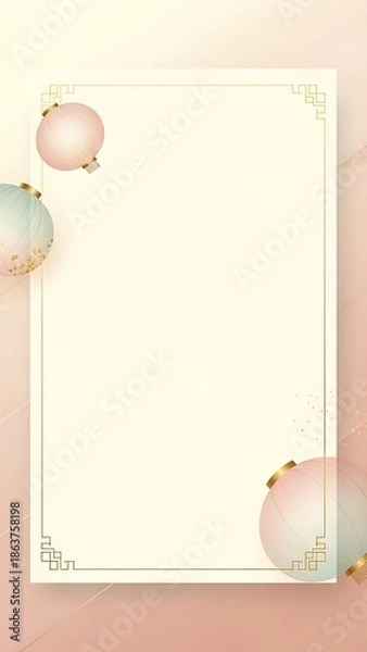 Fototapeta Elegant rectangular frame with pink gradient and decorative lanterns