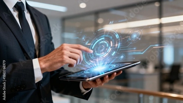 Fototapeta Businessman interacting with digital interface