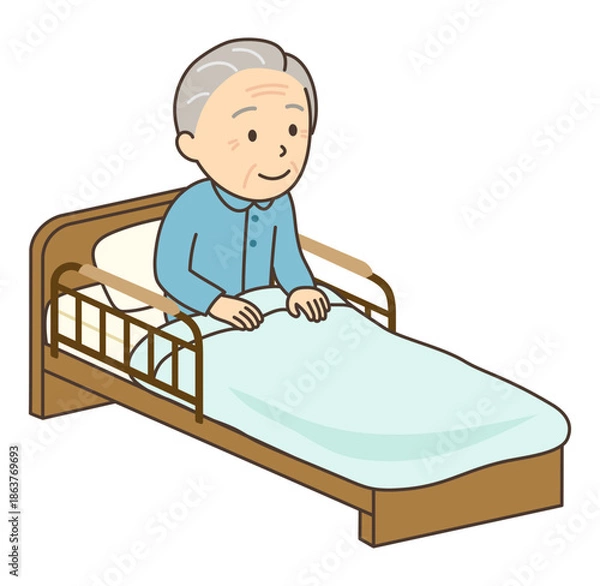 Obraz 介護ベッドに入ったまま上体を起こしているおじいさん