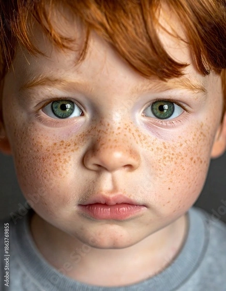 Fototapeta そばかすのある笑顔の子供を描いた油彩画風のポートレートイラスト