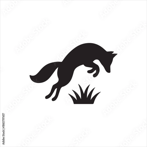 Obraz  Silhouette jumping fox over grass design element vector illustration