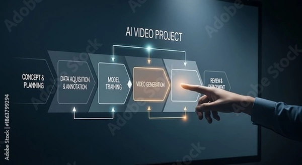 Fototapeta AI video project development process on screen with human interaction