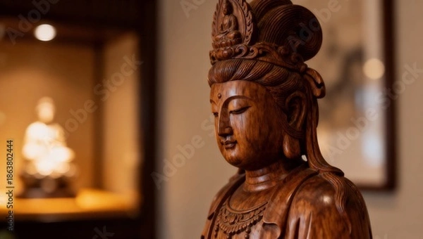 Fototapeta 木彫りの温もりと伝統美を表現した室内彫刻の高精細アート写真