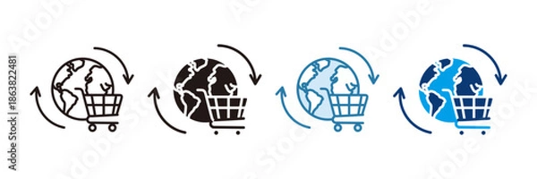 Fototapeta Global E-Commerce Icon Set Multiple Style Collection