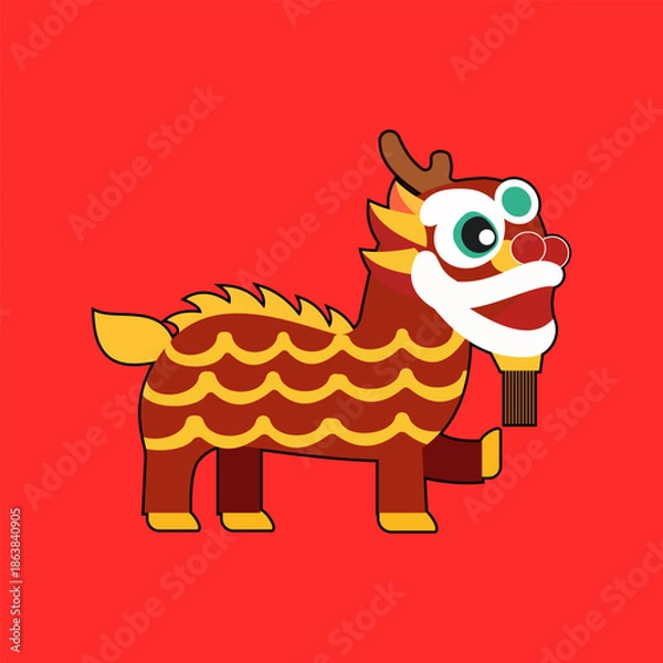 Obraz Festive Lion Dance Character Vector Illustration