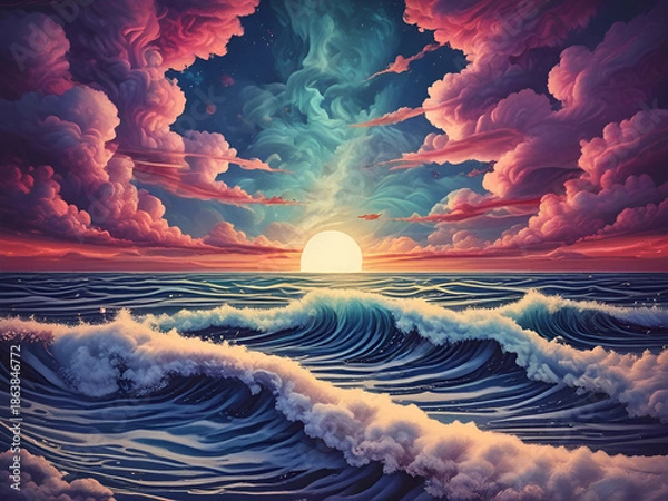 Fototapeta Waves and lines and nebula clouds