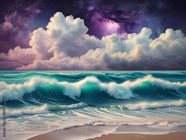 Fototapeta Waves and lines and nebula clouds