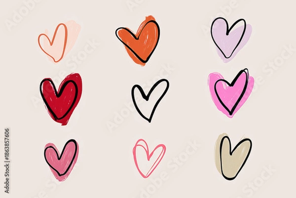 Obraz Colorful Minimal Doodle Heart Collection for Creative Projects