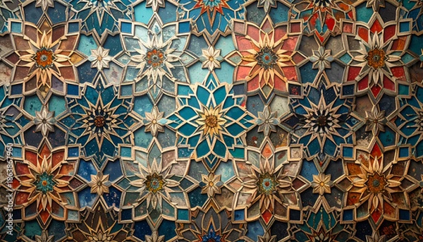 Obraz Decorative Mosaic Tile Pattern with Multicolor Star Shapes