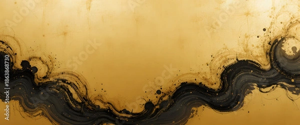 Obraz Elegant golden background with dynamic black wave design elements