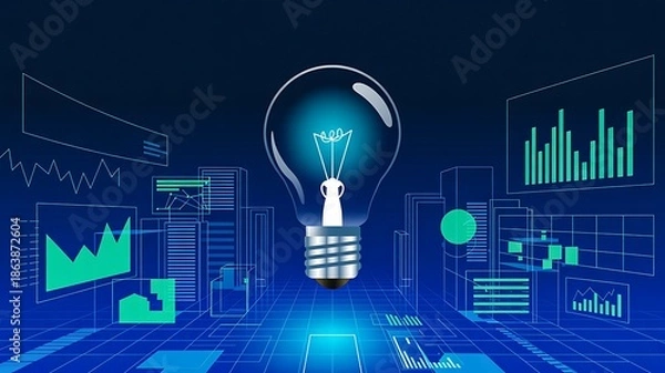 Obraz Creative light bulb with digital business analytics dashboard

