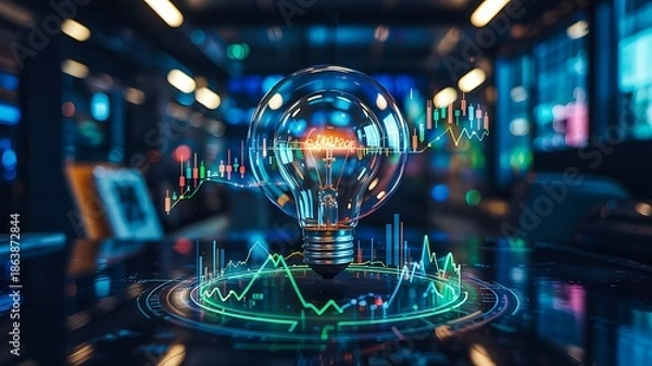Obraz Light bulb with digital chart inside modern data center

