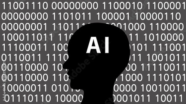 Obraz コンピューター言語と人工知能（横顔_黒）のイメージイラスト