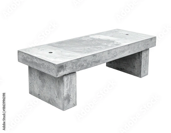 Obraz A rectangular, gray, concrete bench, isolated on a black background, with visible texture