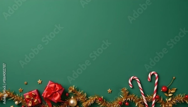 Obraz Festive Holiday Decorations Green Background