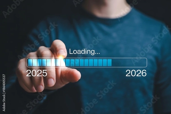 Obraz Man interacting with digital loading bar for year transition