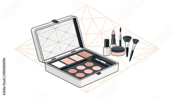 Obraz Makeup essentials in modern elegant case with brushes
