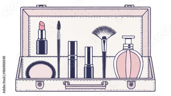 Obraz Makeup essentials in a vintage pink case