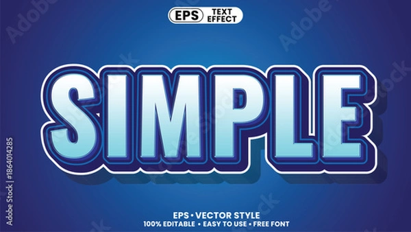 Obraz Simple Blue 3D Editable vector Text Effect Style for Graphic Design Projects and Branding Labels.