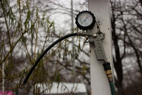 Obraz Public bicycle pump with pressure meter