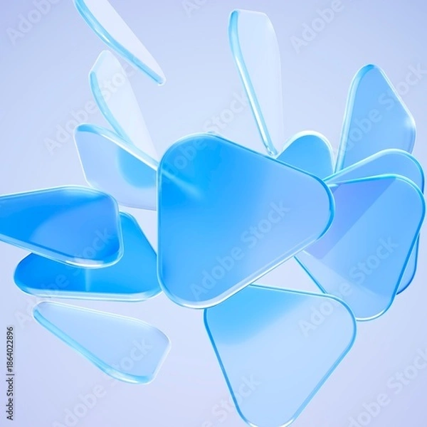 Obraz Abstract floating blue glass plates with rounded edges and translucent layers, 3d render