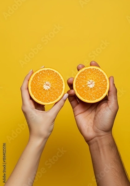 Obraz Hands Holding Orange Halves