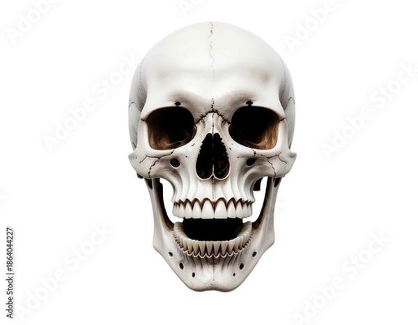 Obraz Human skull with cracked bone structure and dark eye sockets