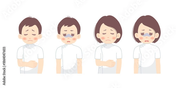 Obraz 悩みや体調不良で元気がない、ぐったりしている看護師のイメージイラストのセット