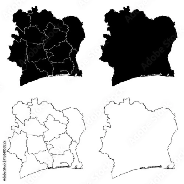 Obraz Ivory Coast Outline and Solid Fill Map Set.