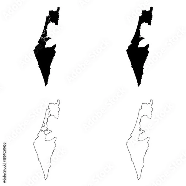 Obraz Israel Outline and Solid Fill Map Set.