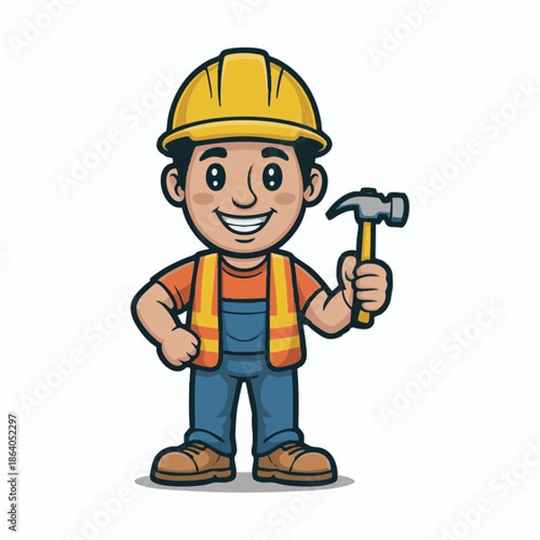 Obraz Construction Worker Cartoon Illustration