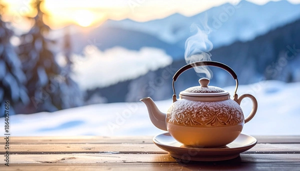 Obraz Ceramic teapot with steam, Generated image