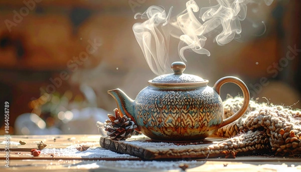 Obraz Ceramic teapot with steam, Generated image