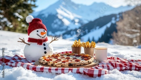 Obraz snowman and christmas tree