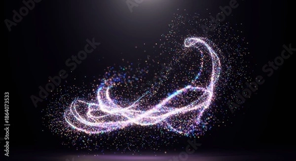 Obraz Illuminated luminous particle trail flows dynamically across a dark background