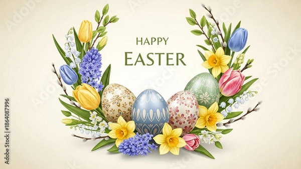 Obraz Classic Luxury Easter Card with Soft Cream Background