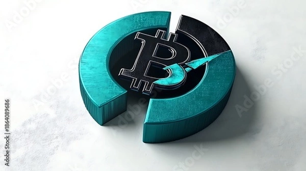 Fototapeta Teal bitcoin pie chart on white background